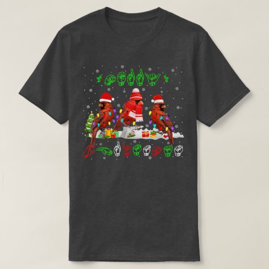 Merry Christmas Lights Cardinal Bird ASL Sign Lang T-shirt (Design voorkant)