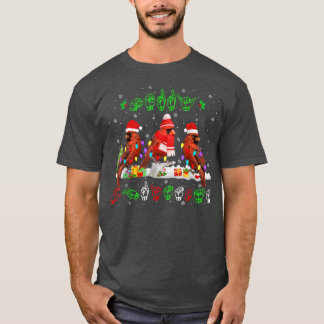 Merry Christmas Lights Cardinal Bird ASL Sign Lang T-shirt