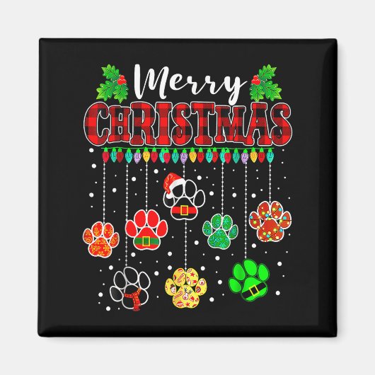 Merry Christmas Lights Dog Paw Xmas  Magneet (Voorkant)