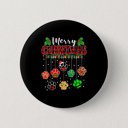 Merry Christmas Lights Dog Paw Xmas Ronde Button 5,7 Cm (Voorkant)