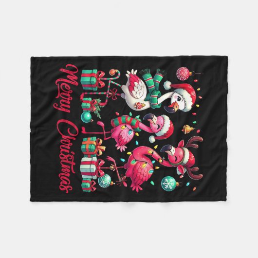 Merry Christmas Lights Flamingo Santa Hat Snow Xma Fleece Deken (Voorkant (Horizontaal))