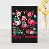 Merry Christmas Lights Flamingo Santa Hat Snow Xma Kaart (Gele Bloem)
