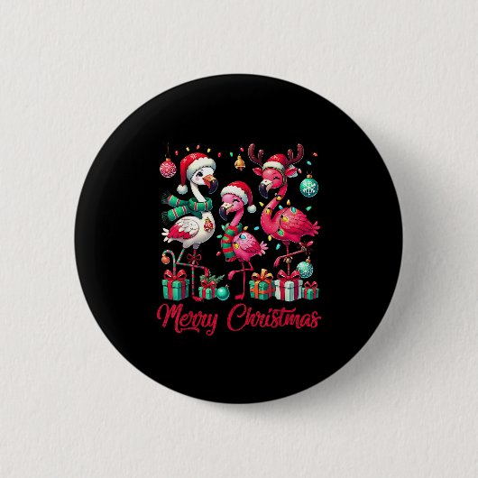 Merry Christmas Lights Flamingo Santa Hat Snow Xma Ronde Button 5,7 Cm (Voorkant)