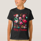 Merry Christmas Lights Flamingo Santa Hat Snow Xma T-shirt (Voorkant)