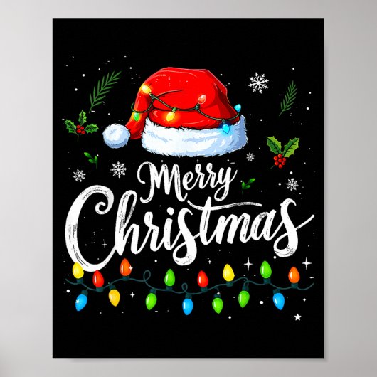 Merry Christmas Lights Red Santa Hat Xmas Family M Poster (Voorkant)