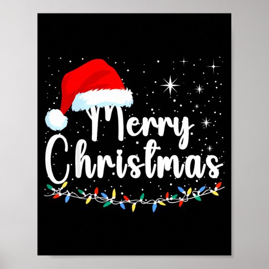 Merry Christmas Lights Red Santa Hat Xmas Family M Poster (Voorkant)