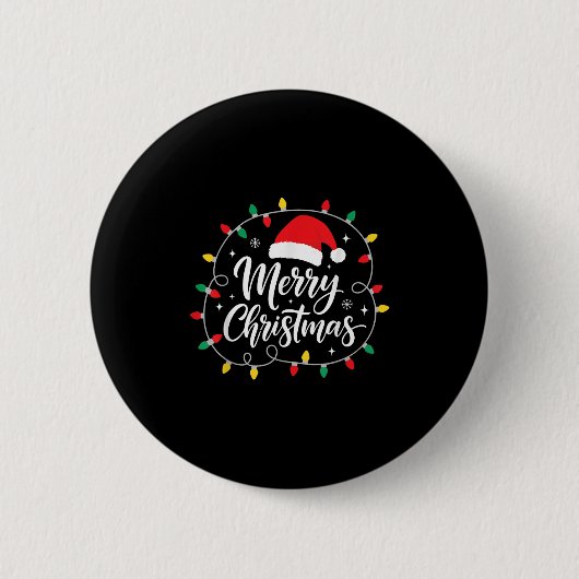 Merry Christmas Lights Red Santa Hat Xmas Family M Ronde Button 5,7 Cm (Voorkant)