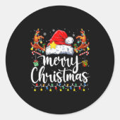 Merry Christmas Lights Red Santa Hat Xmas Family M Ronde Sticker (Voorkant)