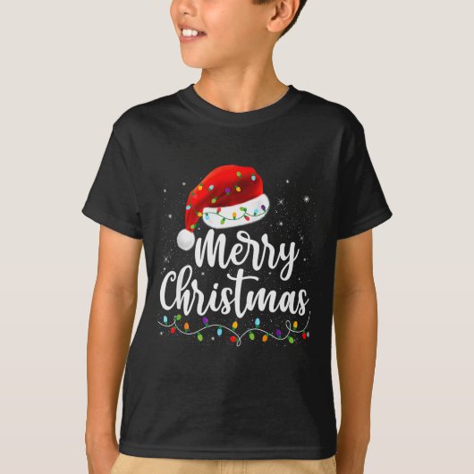 Merry Christmas Lights Red Santa Hat Xmas Family M T-shirt (Voorkant)