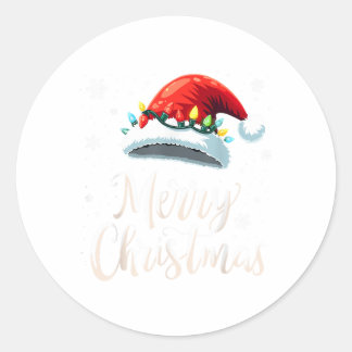 Merry Christmas Lights Red Santa Hat Xmas Family  Ronde Sticker