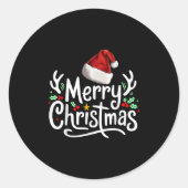 Merry Christmas Lights Red Santa Hat Xmas Family  Ronde Sticker (Voorkant)