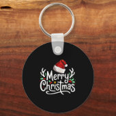 Merry Christmas Lights Red Santa Hat Xmas Family Sleutelhanger (Voorkant)