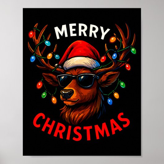 Merry Christmas Lights Reindeer Xmas Family Men Wo Poster (Voorkant)