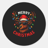 Merry Christmas Lights Reindeer Xmas Family Men Wo Ronde Sticker (Voorkant)