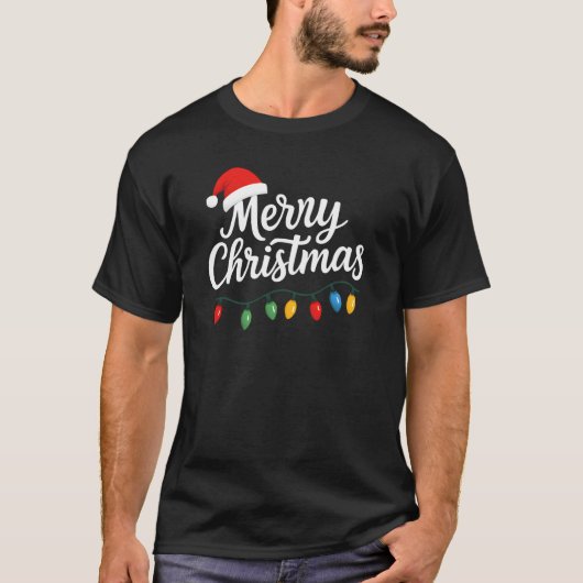 Merry Christmas Lights Santa Hat Family T-shirt (Voorkant)