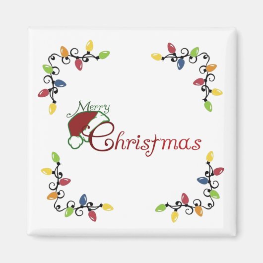 **MERRY CHRISTMAS LIGHTS/SANTA HAT** MAGNET (Voorkant)