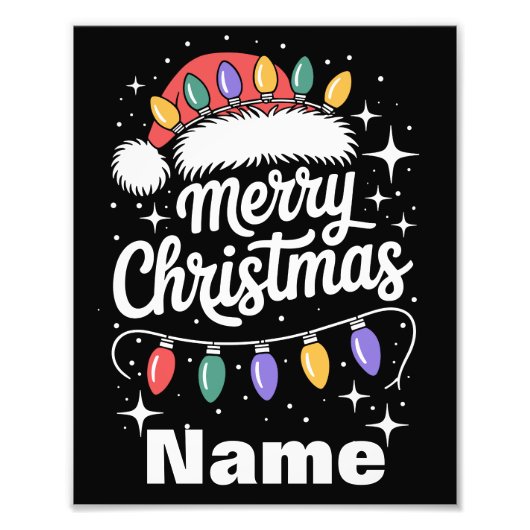 Merry Christmas Lights Santa Hat Personalized Gift Foto Afdruk (Voorkant)