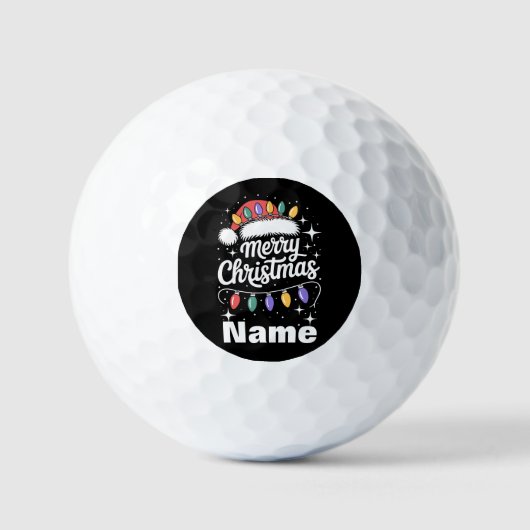 Merry Christmas Lights Santa Hat Personalized Gift Golfballen (Voorkant)