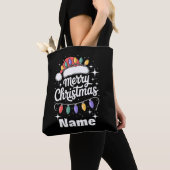 Merry Christmas Lights Santa Hat Personalized Gift Tote Bag (Dichtbij)