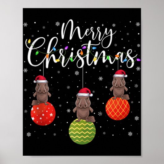 Merry Christmas Lights Santa Hat Platypus Ugly Xma Poster (Voorkant)