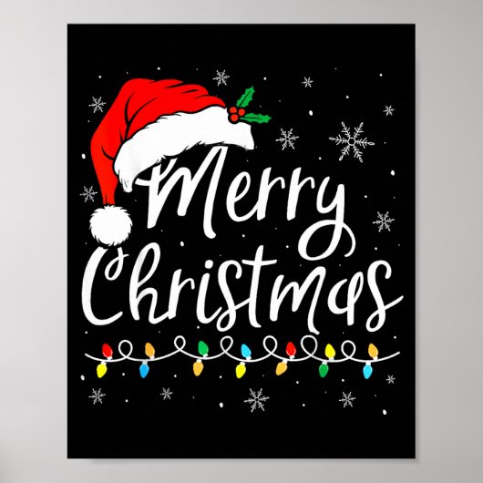 Merry Christmas Lights Santa Hat Xmas Family Match Poster (Voorkant)