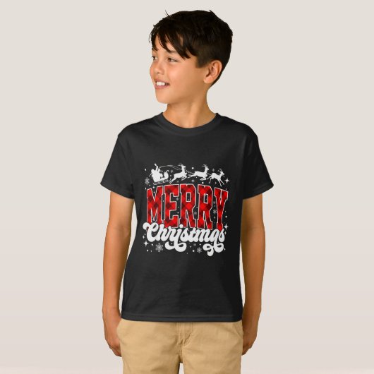 Merry Christmas Lights Santa Hat Xmas Family Match T-shirt (Voorkant volledig)