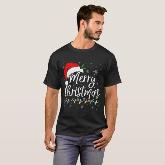 Merry Christmas Lights Santa Hat Xmas Family Match T-shirt (Voorkant volledig)