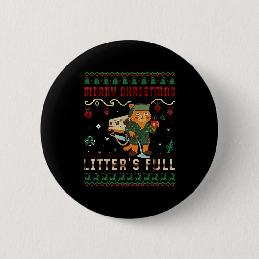 Merry Christmas Litter’s Full Funny Cat Xmas Ugly Ronde Button 5,7 Cm (Voorkant)