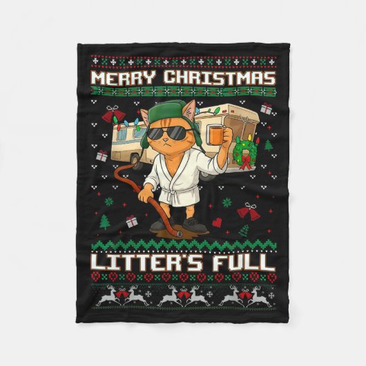 Merry Christmas Litter's Full Funny Cat Ugly Xmas  Fleece Deken (Voorkant)