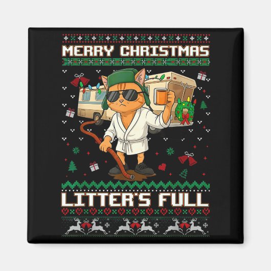 Merry Christmas Litter's Full Funny Cat Ugly Xmas Magneet (Voorkant)