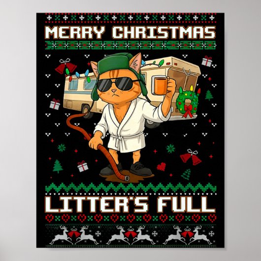 Merry Christmas Litter's Full Funny Cat Ugly Xmas Poster (Voorkant)