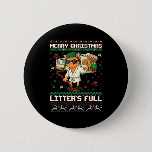 Merry Christmas Litter's Full Funny Cat Ugly Xmas Ronde Button 5,7 Cm (Voorkant)