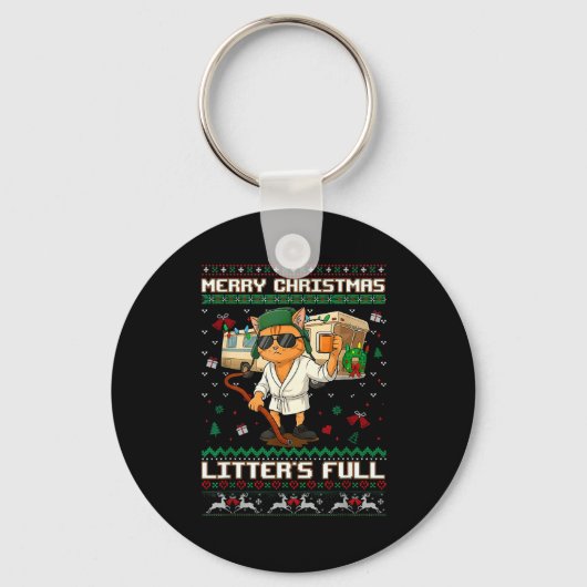 Merry Christmas Litter's Full Funny Cat Ugly Xmas Sleutelhanger (Voorkant)