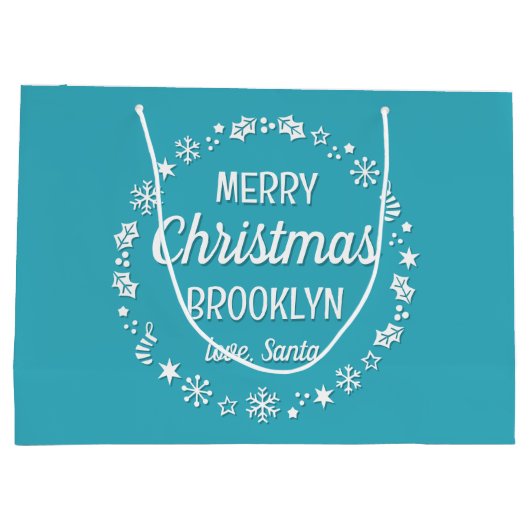 Merry Christmas Love Santa Aangepaste naam Blauwgr Groot Cadeauzakje (Achterkant)