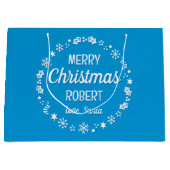 Merry Christmas Love Santa Custom Name Blue Groot Cadeauzakje (Voorkant)