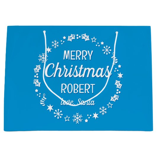 Merry Christmas Love Santa Custom Name Blue Groot Cadeauzakje (Voorkant)