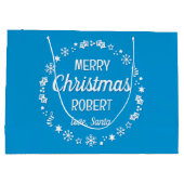 Merry Christmas Love Santa Custom Name Blue Groot Cadeauzakje (Achterkant)