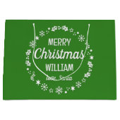 Merry Christmas Love Santa Custom Name Green Groot Cadeauzakje (Voorkant)