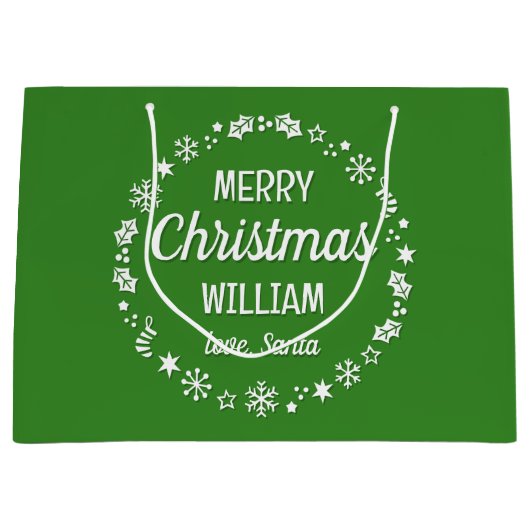 Merry Christmas Love Santa Custom Name Green Groot Cadeauzakje (Voorkant)