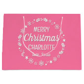 Merry Christmas Love Santa Custom Name Pink Groot Cadeauzakje (Voorkant)