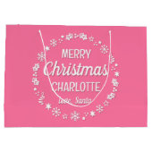 Merry Christmas Love Santa Custom Name Pink Groot Cadeauzakje (Achterkant)