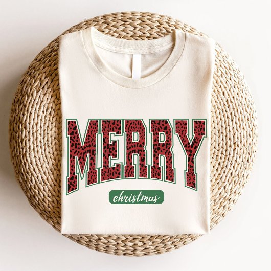 Merry Christmas Luipaard Print Groen Rood T-shirt