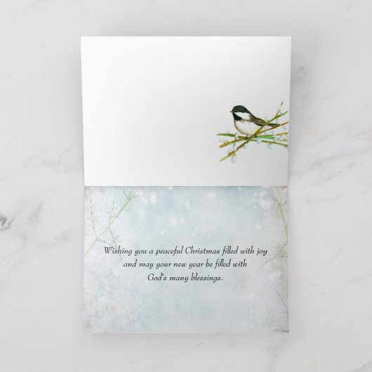Merry Christmas Luke Bible Scripture Chickadees Kaart (Binnen)