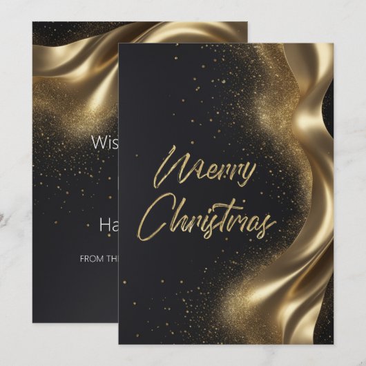 Merry Christmas Luxe Zwart Goud Feestdagenkaart (Voorkant / Achterkant)