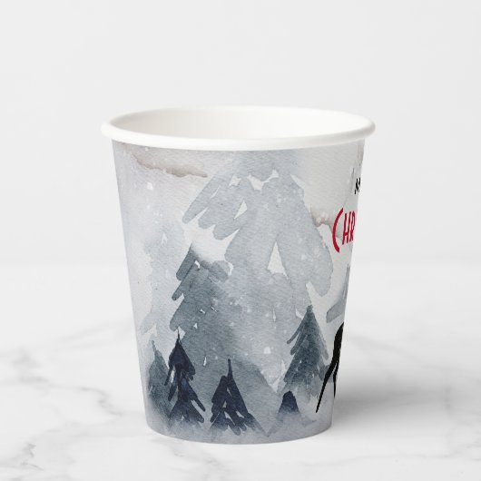 Merry Christmas Majestic Herten Waterverf Papieren Bekers (Voorkant)