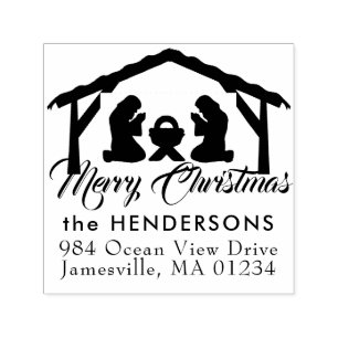 Merry Christmas Manger Scene Retouradres Zelfinktende Stempel