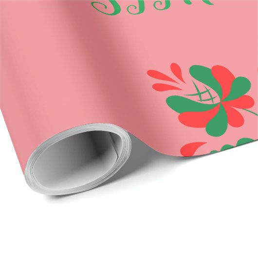 Merry Christmas Matte Pink Cadeaupapier (Rol Hoek)