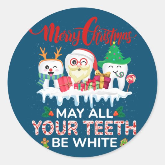 Merry Christmas May All Your Teeth Be White Dental Ronde Sticker (Voorkant)