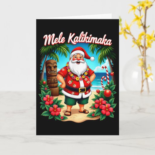 Merry Christmas Mele Kalikimaka Trocal Hawaiian Sa Kaart (Gele Bloem)