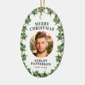 Merry Christmas Memorial Holly Keramisch Ornament (Links)